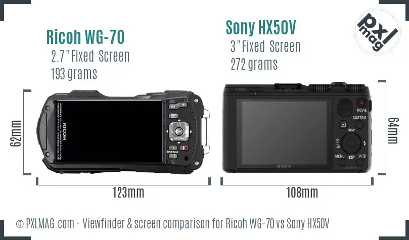 Ricoh WG-70 vs Sony HX50V Screen and Viewfinder comparison