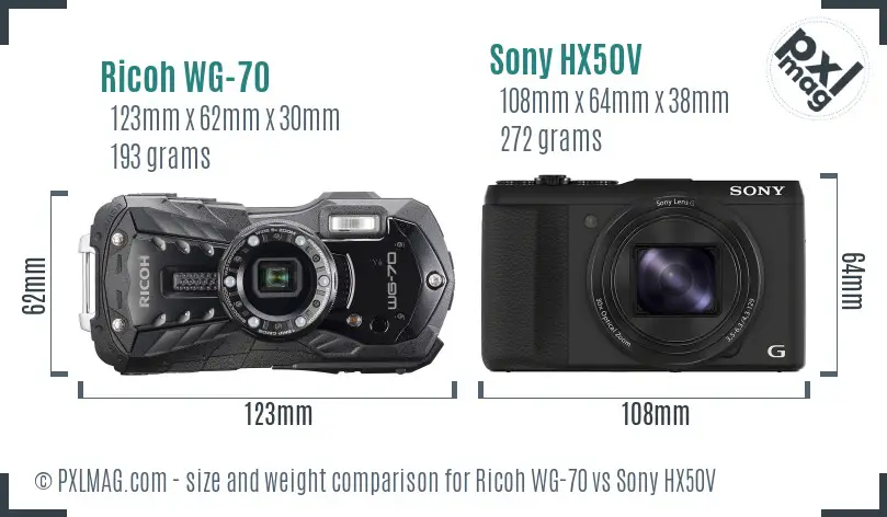 Ricoh WG-70 vs Sony HX50V size comparison