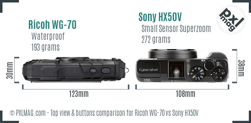 Ricoh WG-70 vs Sony HX50V top view buttons comparison
