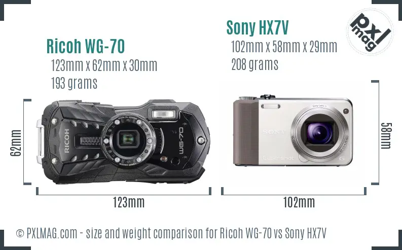 Ricoh WG-70 vs Sony HX7V size comparison