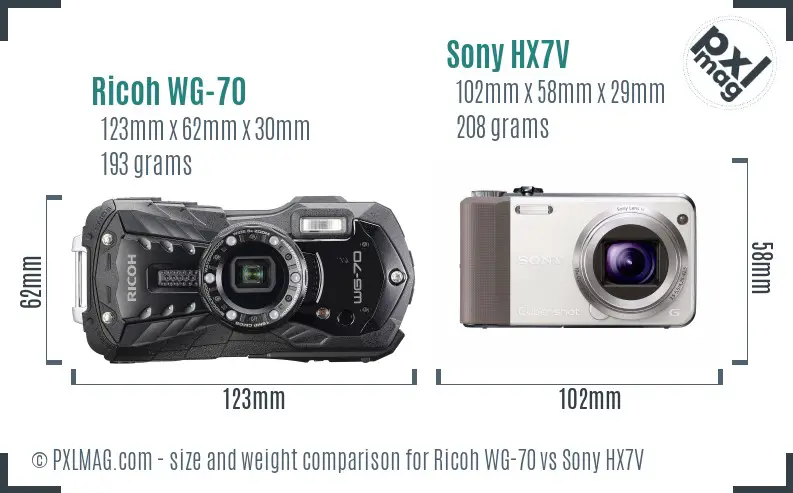 Ricoh WG-70 vs Sony HX7V size comparison Ricoh WG-70 vs Sony HX7V size comparison