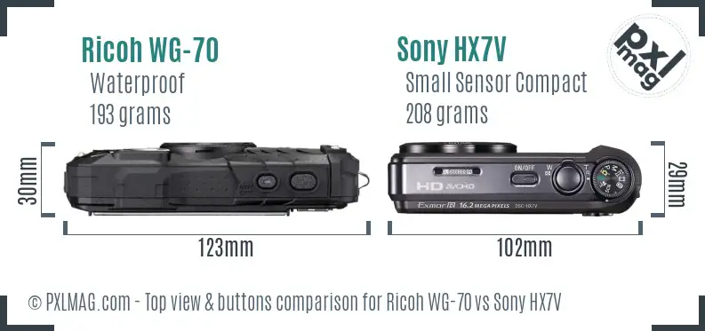 Ricoh WG-70 vs Sony HX7V top view buttons comparison