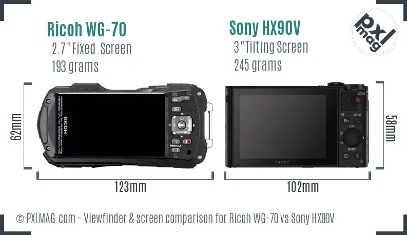 Ricoh WG-70 vs Sony HX90V Screen and Viewfinder comparison