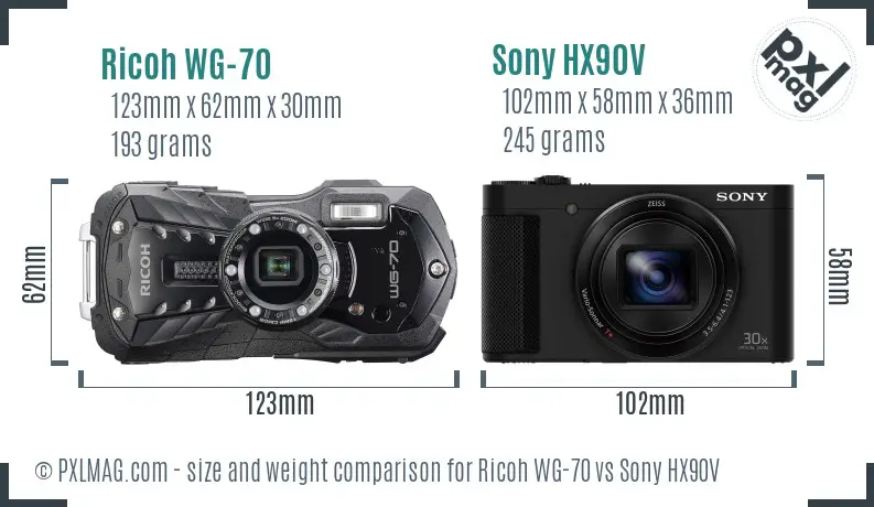 Ricoh WG-70 vs Sony HX90V size comparison