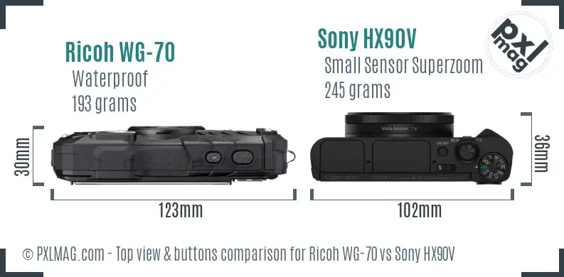 Ricoh WG-70 vs Sony HX90V top view buttons comparison