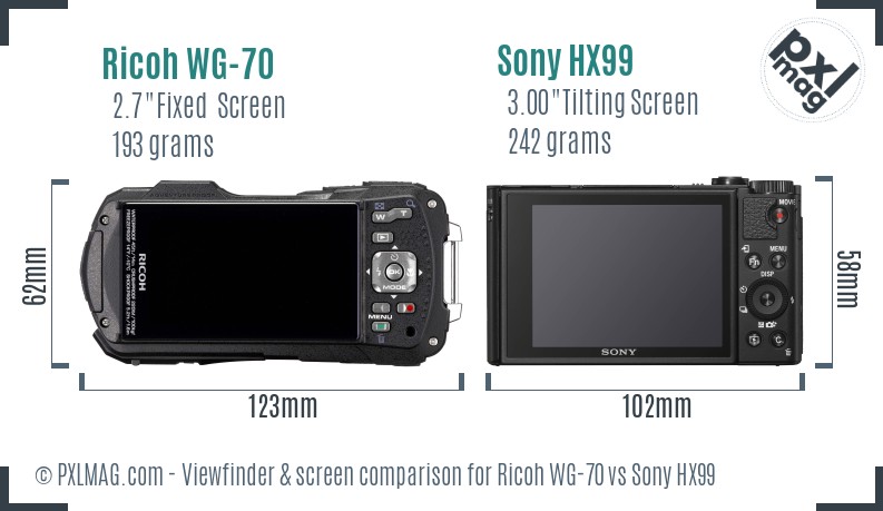 Ricoh WG-70 vs Sony HX99 Screen and Viewfinder comparison
