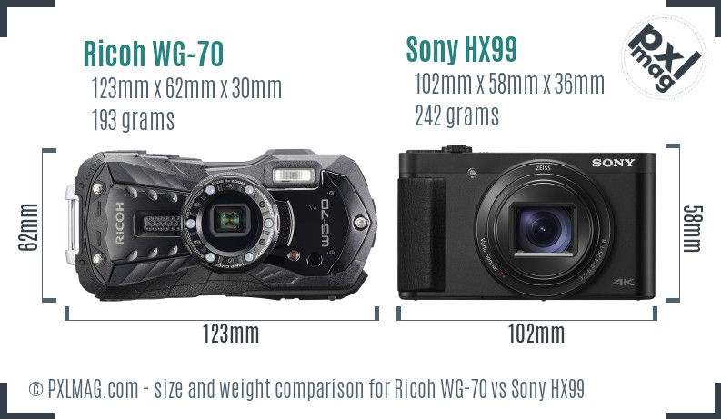 Ricoh WG-70 vs Sony HX99 size comparison