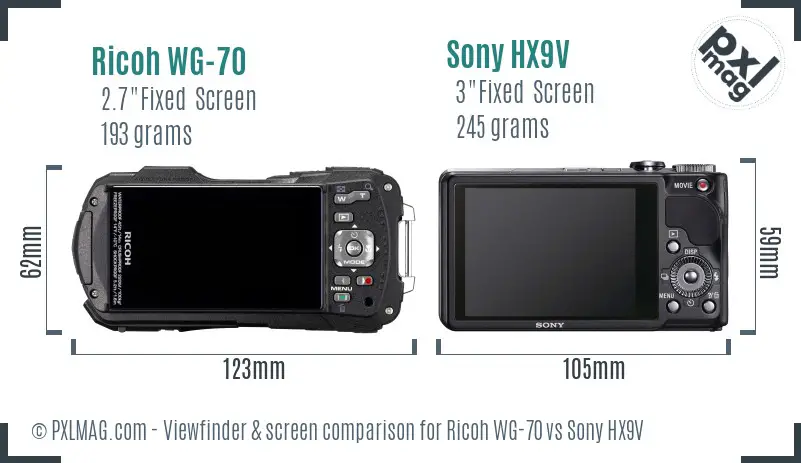 Ricoh WG-70 vs Sony HX9V Screen and Viewfinder comparison