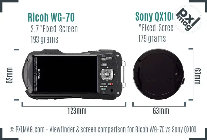 Ricoh WG-70 vs Sony QX100 Screen and Viewfinder comparison