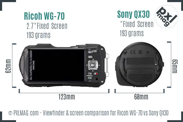 Ricoh WG-70 vs Sony QX30 Screen and Viewfinder comparison Ricoh WG-70 vs Sony QX30 Screen and Viewfinder comparison
