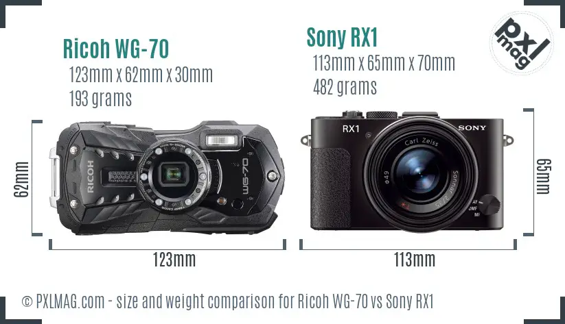 Ricoh WG-70 vs Sony RX1 size comparison