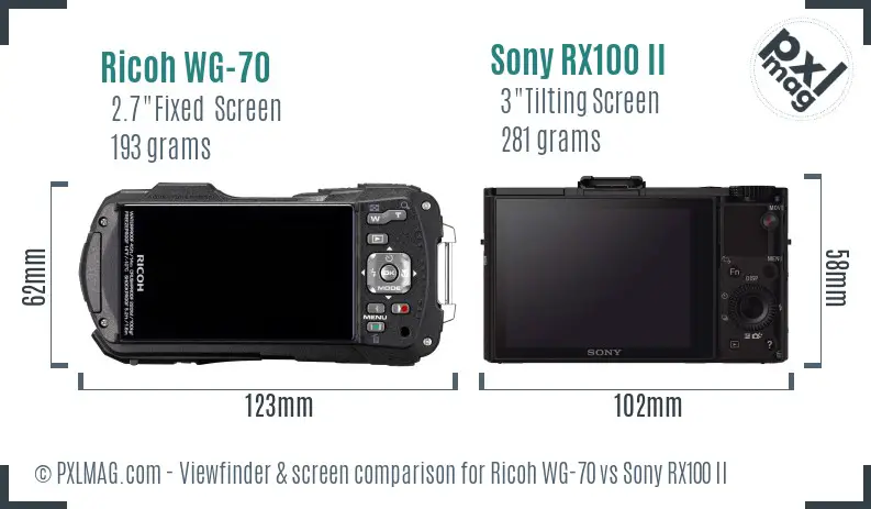 Ricoh WG-70 vs Sony RX100 II Screen and Viewfinder comparison