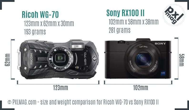 Ricoh WG-70 vs Sony RX100 II size comparison