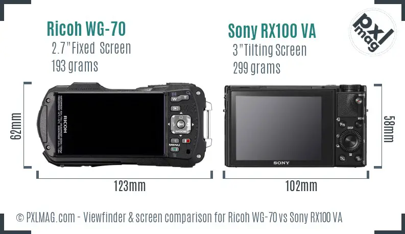 Ricoh WG-70 vs Sony RX100 VA Screen and Viewfinder comparison