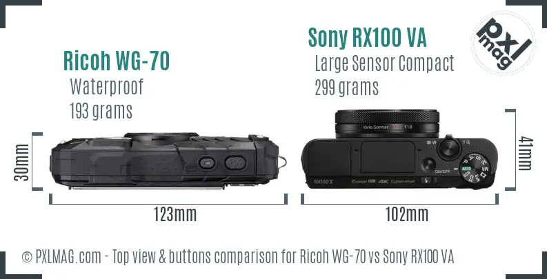 Ricoh WG-70 vs Sony RX100 VA top view buttons comparison