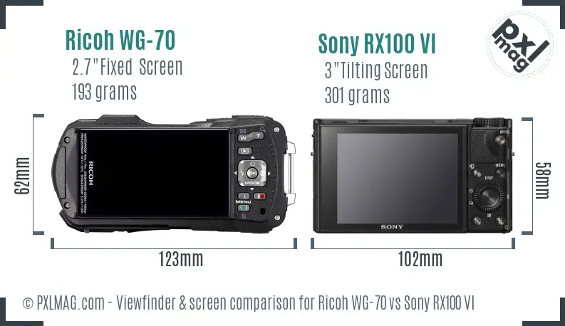 Ricoh WG-70 vs Sony RX100 VI Screen and Viewfinder comparison