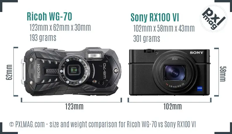 Ricoh WG-70 vs Sony RX100 VI size comparison