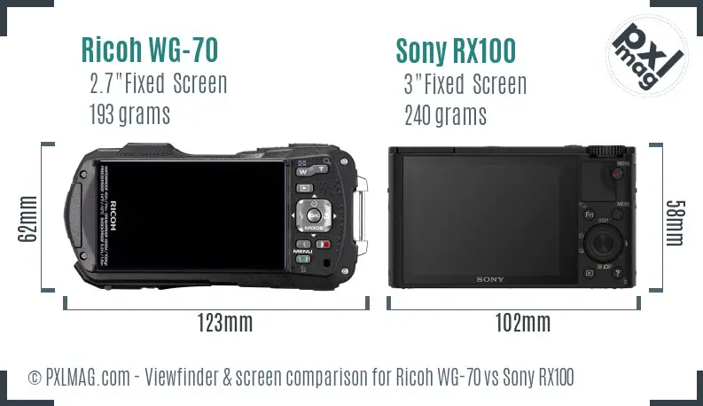 Ricoh WG-70 vs Sony RX100 Screen and Viewfinder comparison