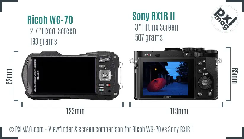 Ricoh WG-70 vs Sony RX1R II Screen and Viewfinder comparison