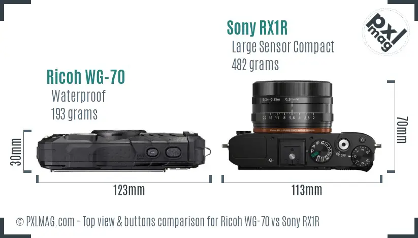 Ricoh WG-70 vs Sony RX1R top view buttons comparison