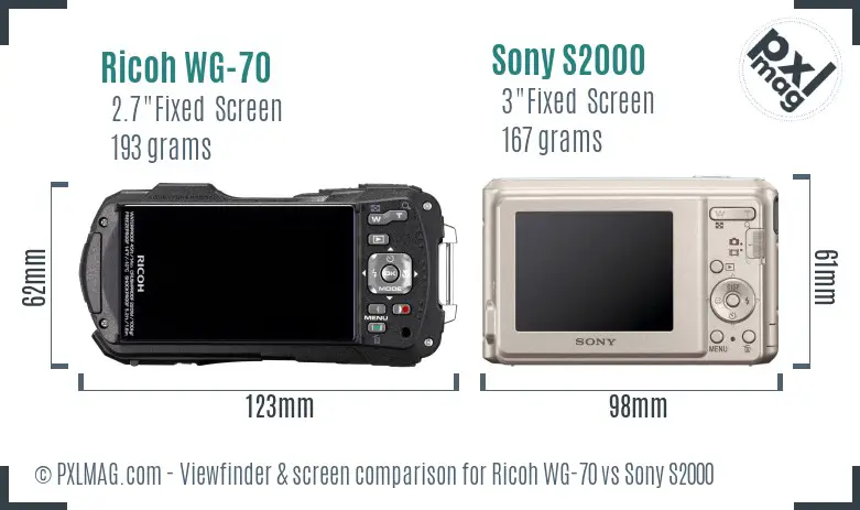 Ricoh WG-70 vs Sony S2000 Screen and Viewfinder comparison