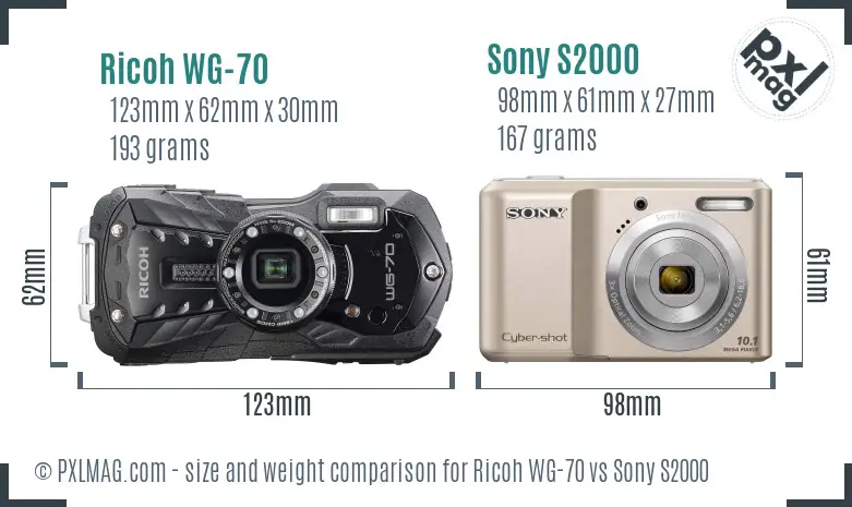 Ricoh WG-70 vs Sony S2000 size comparison