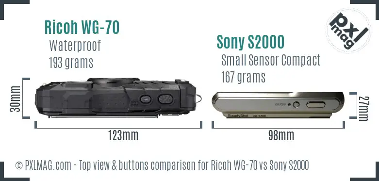 Ricoh WG-70 vs Sony S2000 top view buttons comparison