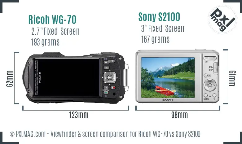 Ricoh WG-70 vs Sony S2100 Screen and Viewfinder comparison