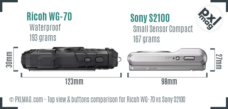 Ricoh WG-70 vs Sony S2100 top view buttons comparison