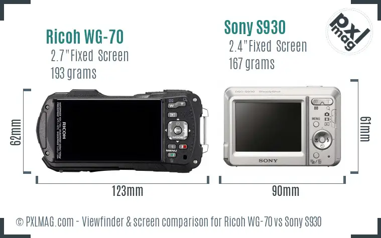 Ricoh WG-70 vs Sony S930 Screen and Viewfinder comparison