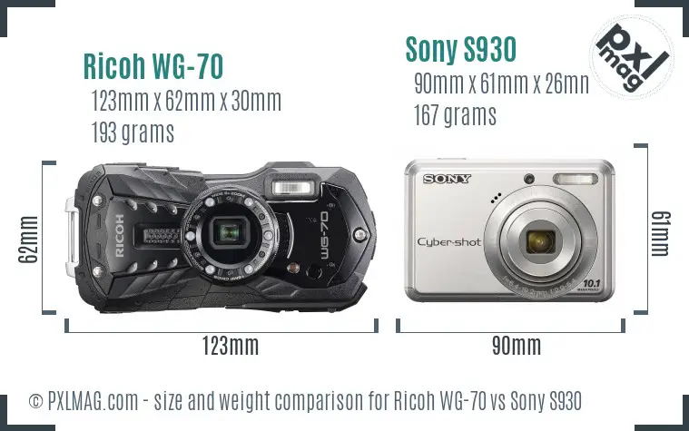 Ricoh WG-70 vs Sony S930 size comparison