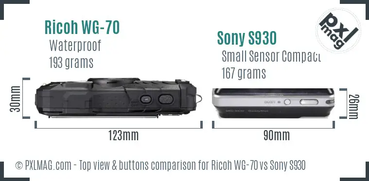 Ricoh WG-70 vs Sony S930 top view buttons comparison