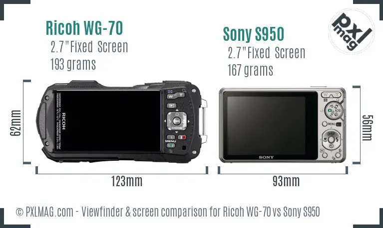 Ricoh WG-70 vs Sony S950 Screen and Viewfinder comparison