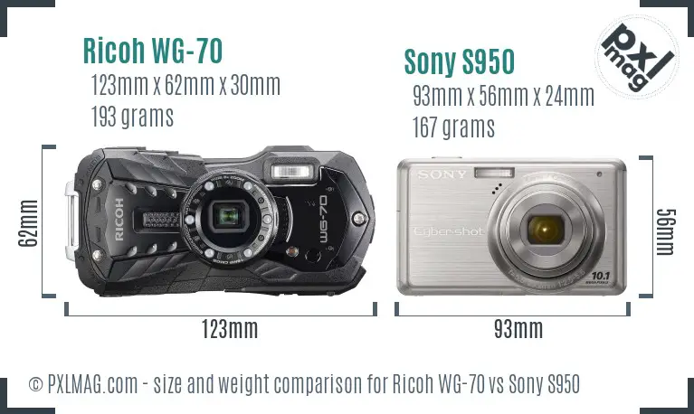 Ricoh WG-70 vs Sony S950 size comparison