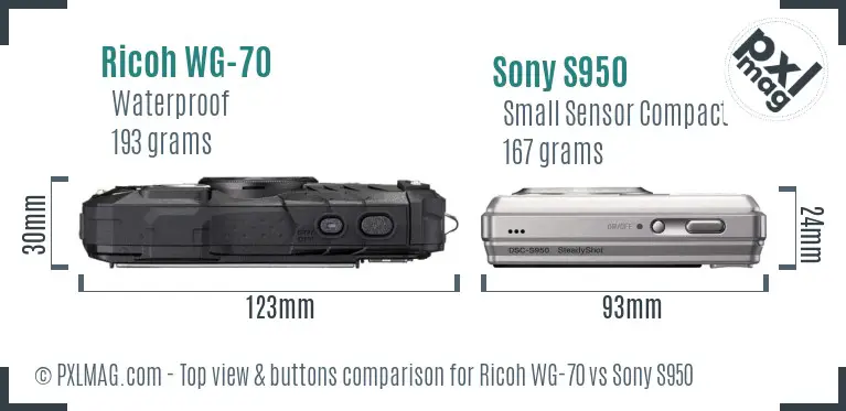 Ricoh WG-70 vs Sony S950 top view buttons comparison