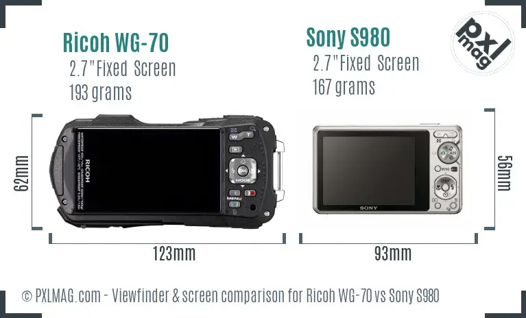 Ricoh WG-70 vs Sony S980 Screen and Viewfinder comparison