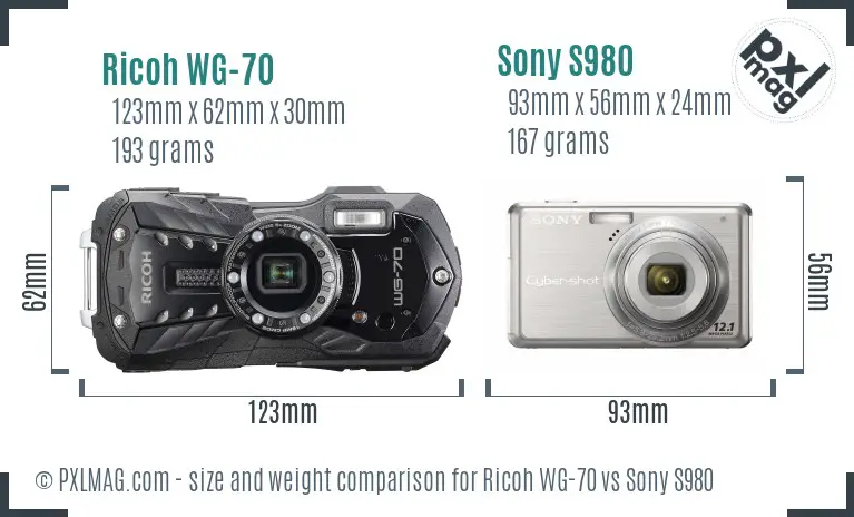 Ricoh WG-70 vs Sony S980 size comparison