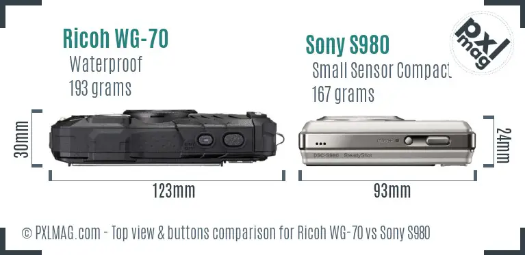 Ricoh WG-70 vs Sony S980 top view buttons comparison