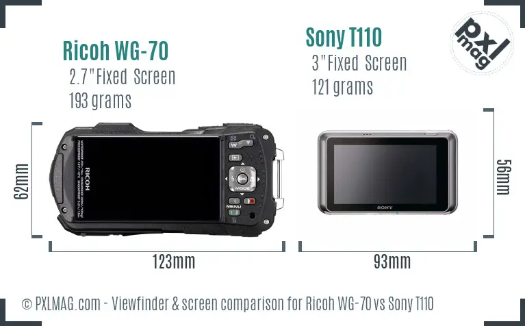 Ricoh WG-70 vs Sony T110 Screen and Viewfinder comparison