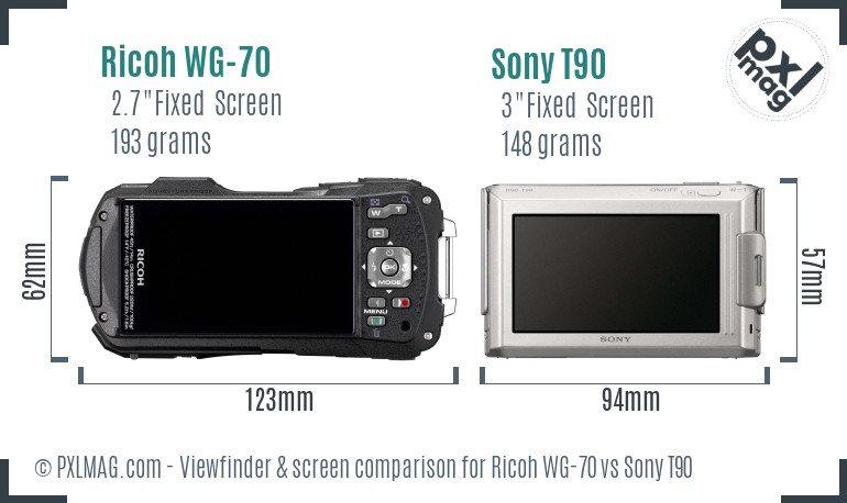 Ricoh WG-70 vs Sony T90 Screen and Viewfinder comparison