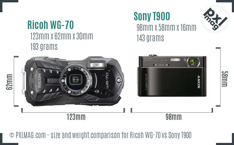 Ricoh WG-70 vs Sony T900 size comparison