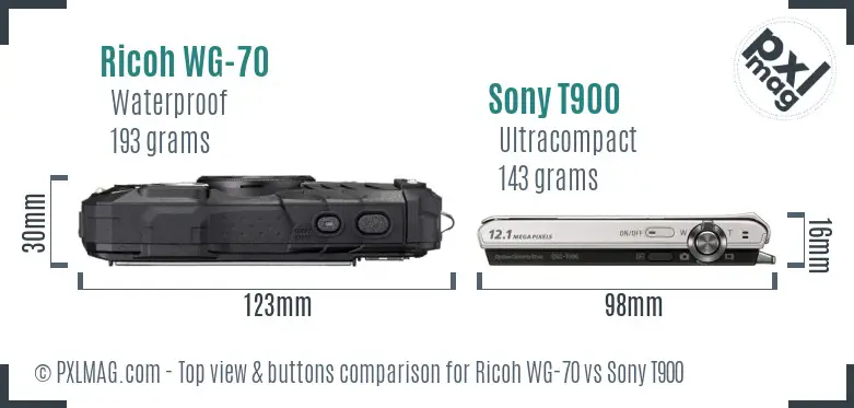 Ricoh WG-70 vs Sony T900 top view buttons comparison