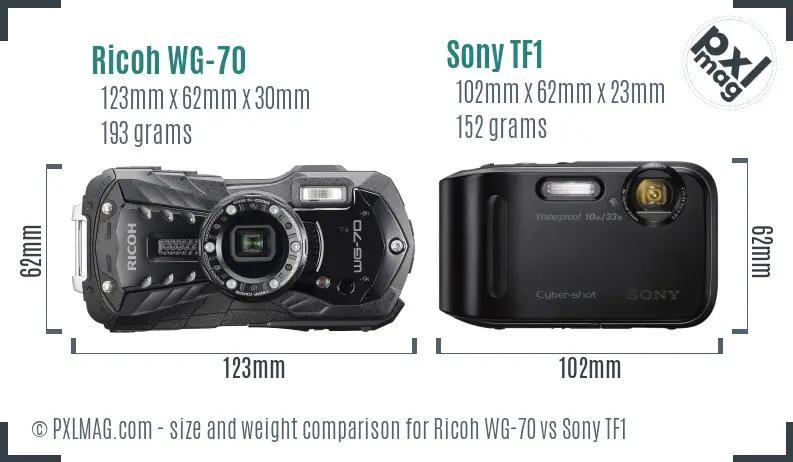 Ricoh WG-70 vs Sony TF1 size comparison