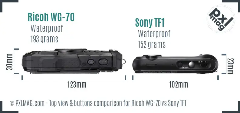 Ricoh WG-70 vs Sony TF1 top view buttons comparison