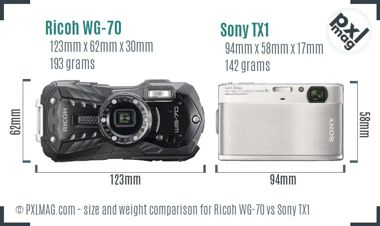 Ricoh WG-70 vs Sony TX1 size comparison