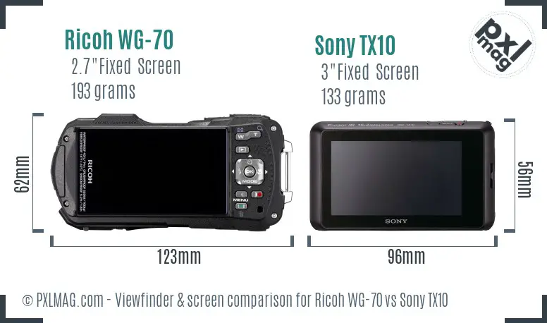 Ricoh WG-70 vs Sony TX10 Screen and Viewfinder comparison