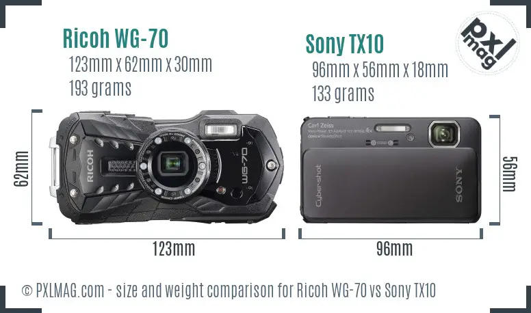 Ricoh WG-70 vs Sony TX10 size comparison