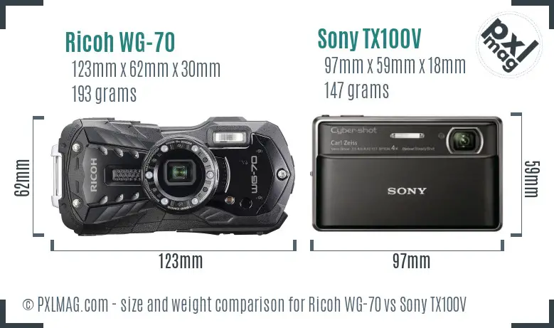 Ricoh WG-70 vs Sony TX100V size comparison