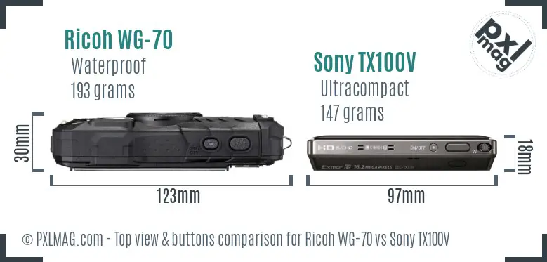 Ricoh WG-70 vs Sony TX100V top view buttons comparison