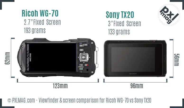 Ricoh WG-70 vs Sony TX20 Screen and Viewfinder comparison